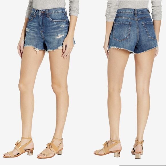 Blank NYC The Barrow High Rise Distressed Denim Shorts in After Shock Blue 29 - Picture 1 of 7